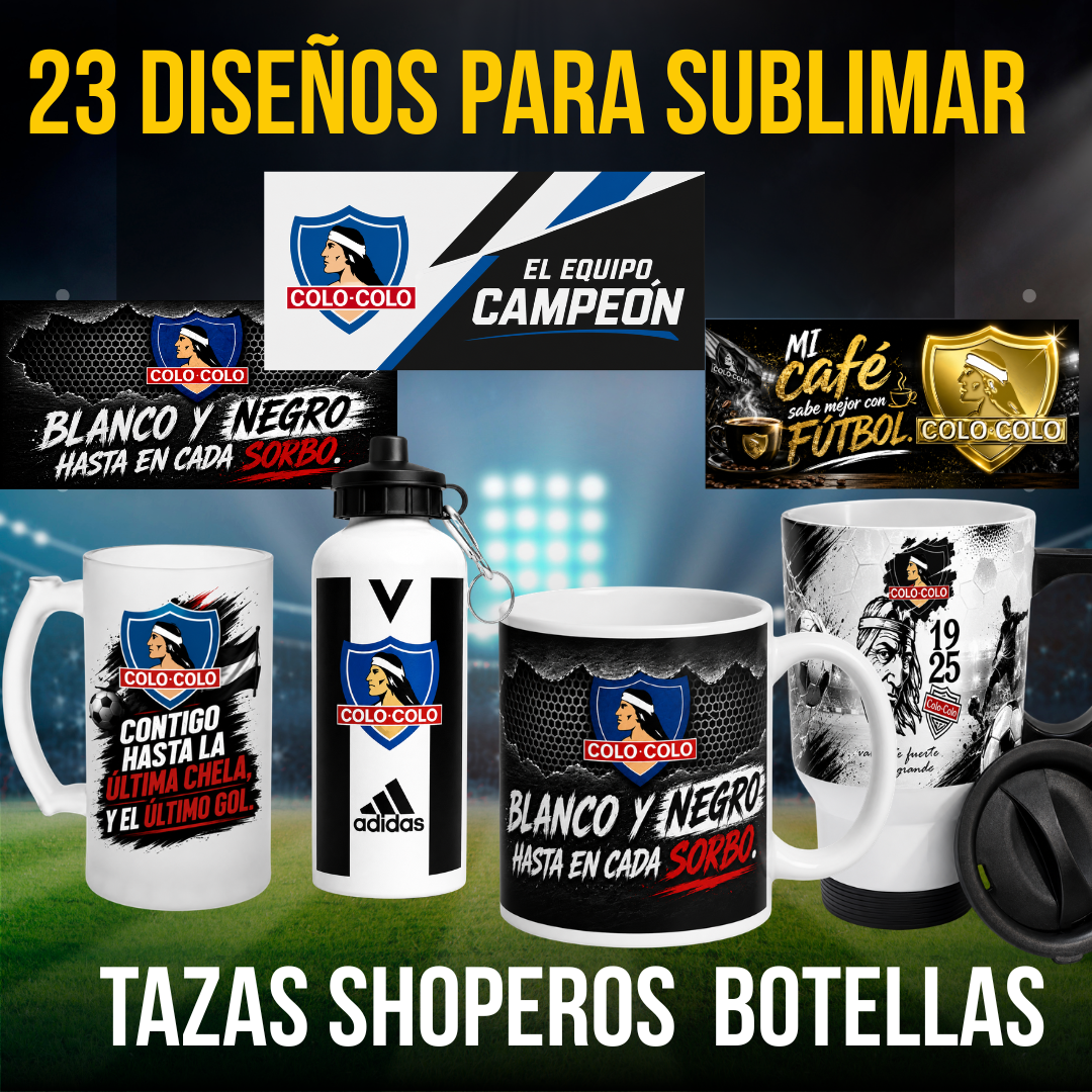 23 Plantillas  COLO COLO  para tazas , botellas y shoperos