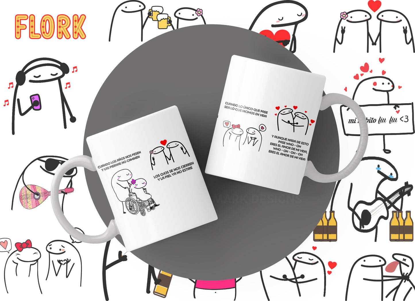 Pack 30  de Canciones Populares con Dibujos Flork para Tazas 11 oz