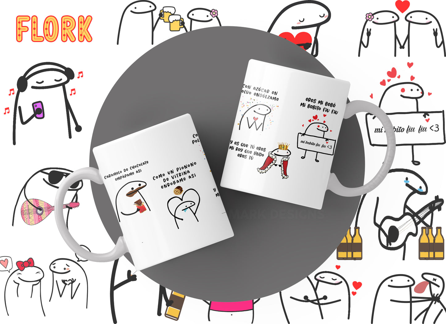 Pack 30  de Canciones Populares con Dibujos Flork para Tazas 11 oz