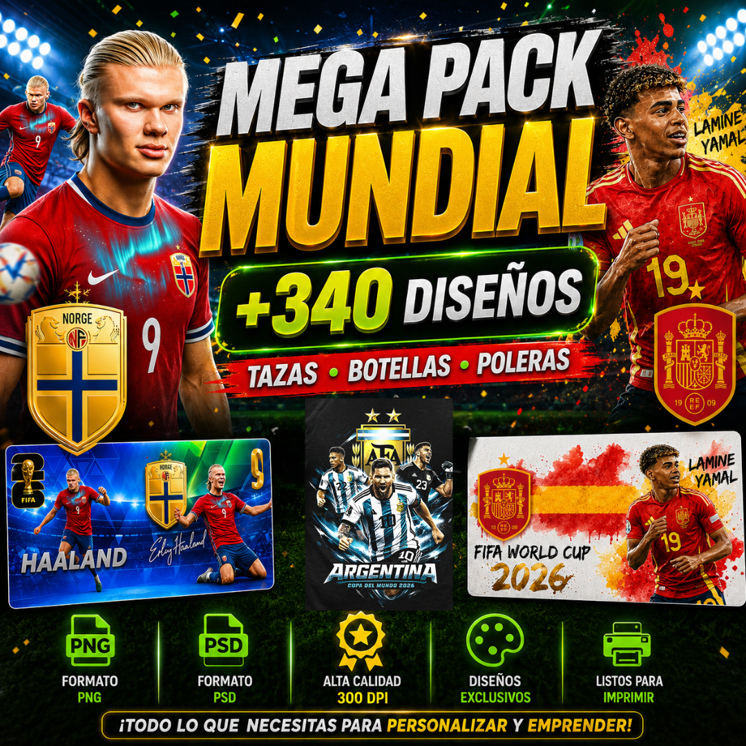 MEGA PACK  MUNDIAL - POLERAS TAZAS Y BOTELLAS