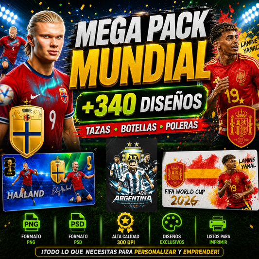 MEGA PACK  MUNDIAL - POLERAS TAZAS Y BOTELLAS