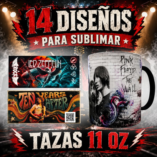 14 diseños rock and roll  para tazas
